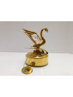 Matashi 24K Gold Plated Crystal Studded Swan Music Box Works DW902